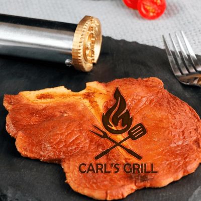 KRAMLON Branding Iron for Meat Custom Wood Burning Stamp for Food Meat Branding Iron Stamp for Bur Burger Custom Branding Iron Stamp with Wood Handle (1.5 inches)