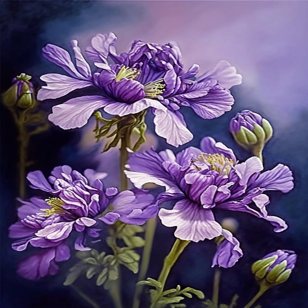 RMSGOZO 5D Retro Diamond Painting Kits - Purple Flowers Full Round Diamond Crystal Art Craft Kits for Adults and Kids, for Wall Decor & Living Room Decor Gifts (12 X 18 Inch)