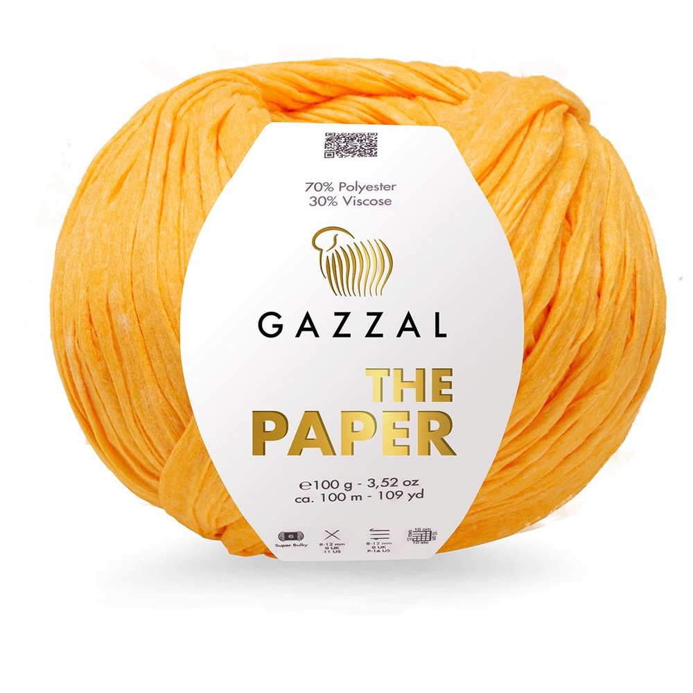 4 Skein/Pack Gazzal The Paper Yarn, 70% Polyester 30% Viscose, Soft Raffia Yarn, 3,52 oz, 108 yds, Washable and Ironable Raphia, Crochet Paper Hat, Crochet Beach Bag, 3961