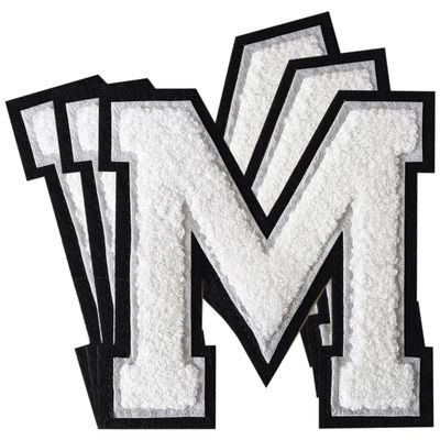 3Pcs Chenille Letter Patches Iron on Patches Varsity Letter Patches Chenille Embroidered Patch Sew On Patches for Clothing Hat Bags Jackets Shirt (White, M)