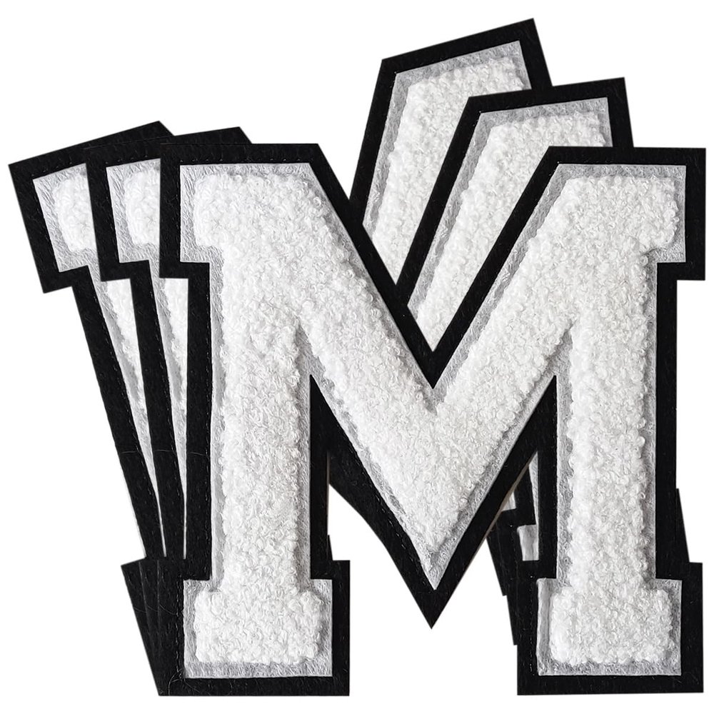 3Pcs Chenille Letter Patches Iron on Patches Varsity Letter Patches Chenille Embroidered Patch Sew On Patches for Clothing Hat Bags Jackets Shirt (White, M)