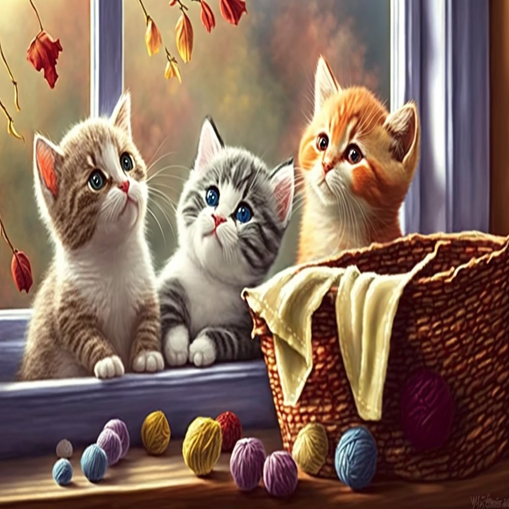 RMSGOZO 5D Cute Animal Diamond Painting Kits - Window Kittens Full Round Diamond Crystal Art Craft Kits for Adults and Kids, for Wall Decor & Living Room Decor Gifts (16 X 20 Inch)
