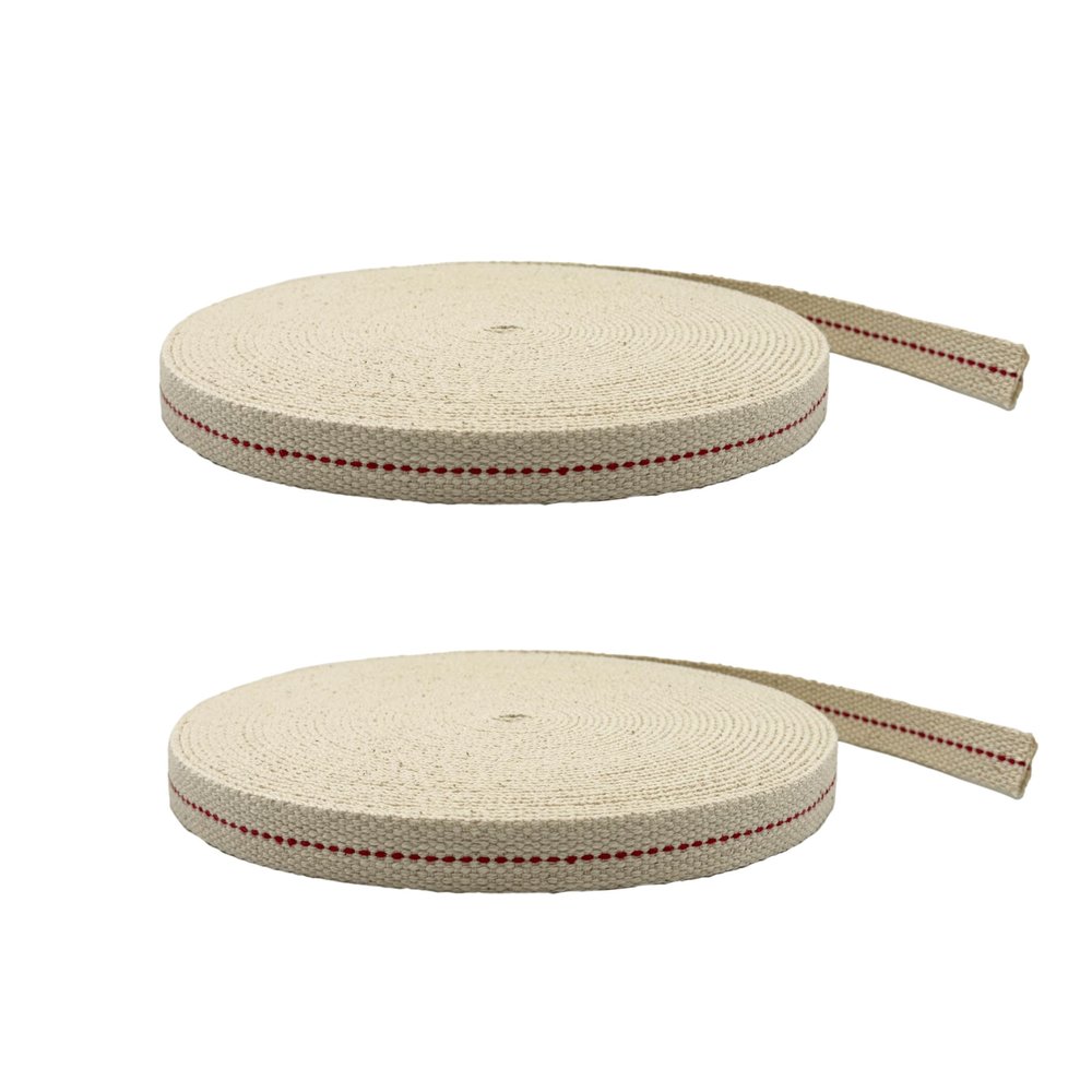 Light of Mine - 5/8" Inch 33' Foot, 100% Cotton Flat Wick - 2 Pack for Paraffin Oil, Kerosene Based Lanterns, and Oil Lamps with Genuine Red Stitch (5/8" - 33' Roll, 2pk)