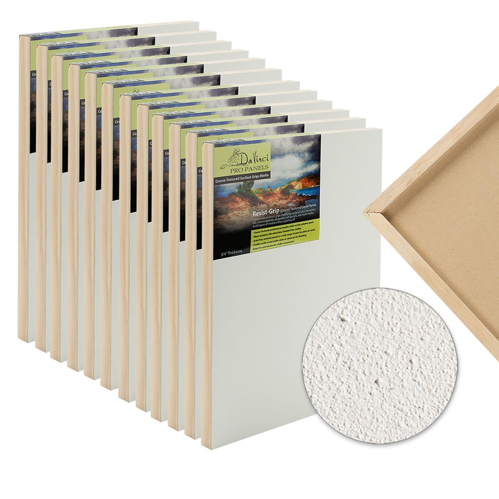 Da Vinci Pro Resist-Grip Coarse Textured Gesso Board, 4x8-12 Pack, 3/4" Depth Art Boards for Painting, White Acrylic Polymer with Quartz Sand, Warp-Resistant Cradled and Sealed MDF Panel