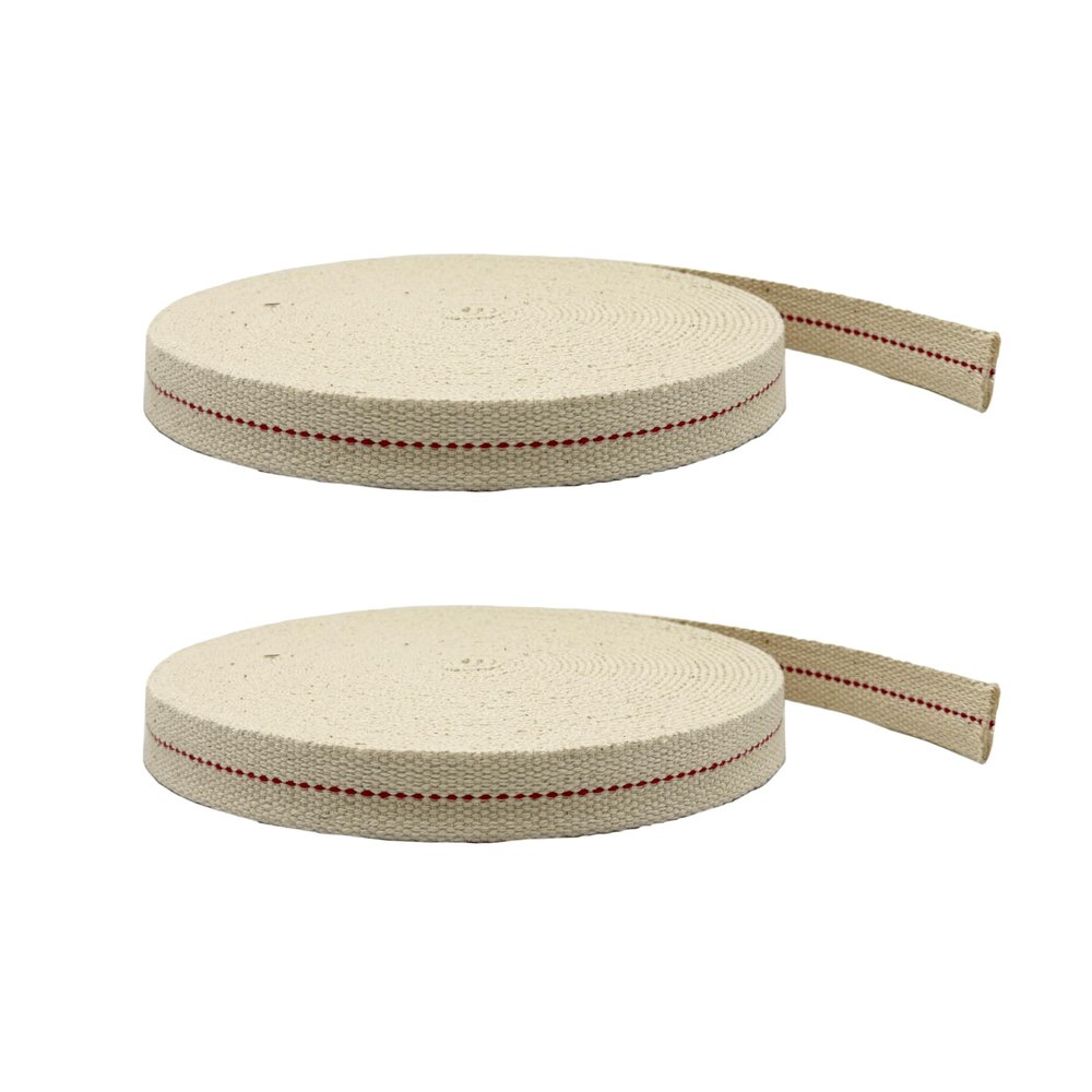 Light of Mine - 3/4" Inch 33' Foot, 100% Cotton Flat Wick - 2 Pack for Paraffin Oil, Kerosene Based Lanterns, and Oil Lamps with Genuine Red Stitch (3/4" - 33' Roll, 2pk)