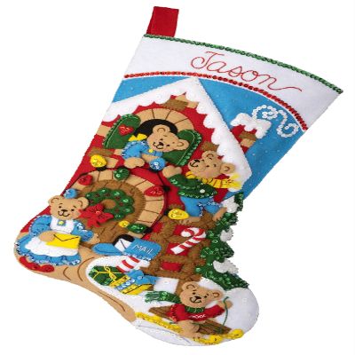 Bucilla Felt Applique 18" Stocking Making Kit, A Bear-y Merry Christmas, Perfect for DIY Arts and Crafts, 89597E