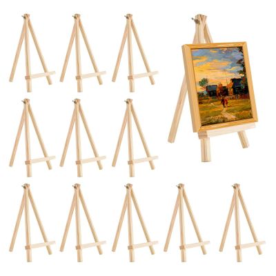 Voittozege 12 Pack 9.5 x 7 Inch Wood Easels Wood Display Canvases Easels Set Easel Stand Tabletop Painting Canvas Tall Display Easels Set for Painting Artist Portable Canvas Photo Sign Holder