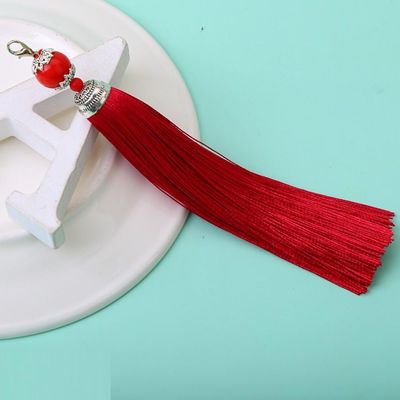 qbodp 10 Pieces Beaded Tassels,5 Inch Long Tassel Charms Hanging Ornament,Handmade Craft Tassels for Keychain,Gift Tag,Crafts,Dark Red