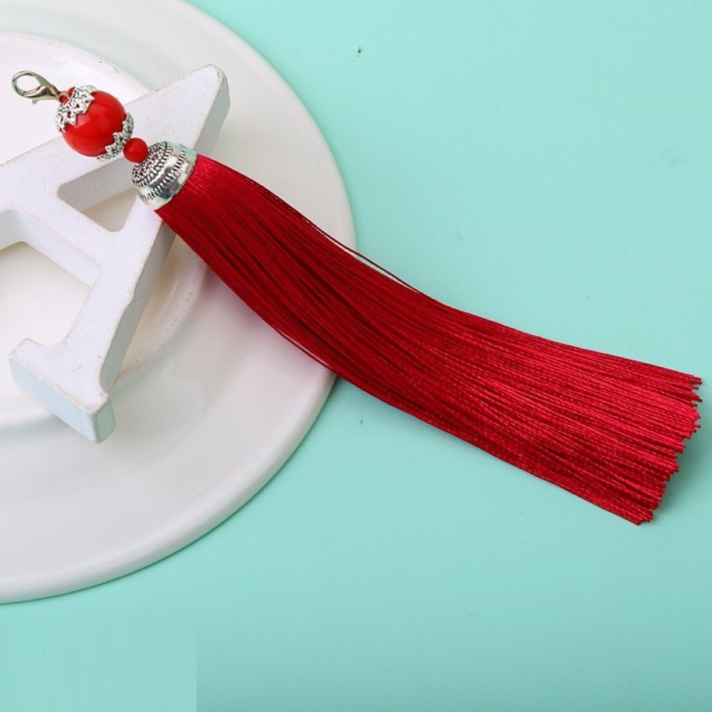 qbodp 10 Pieces Beaded Tassels,5 Inch Long Tassel Charms Hanging Ornament,Handmade Craft Tassels for Keychain,Gift Tag,Crafts,Dark Red