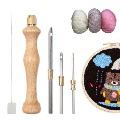 Hoghaki Needle Tool - Embroidery Kit - Wooden Needles, Embroidery Needle Set Craft Needlework Needle for Stitching Applique Embellishment