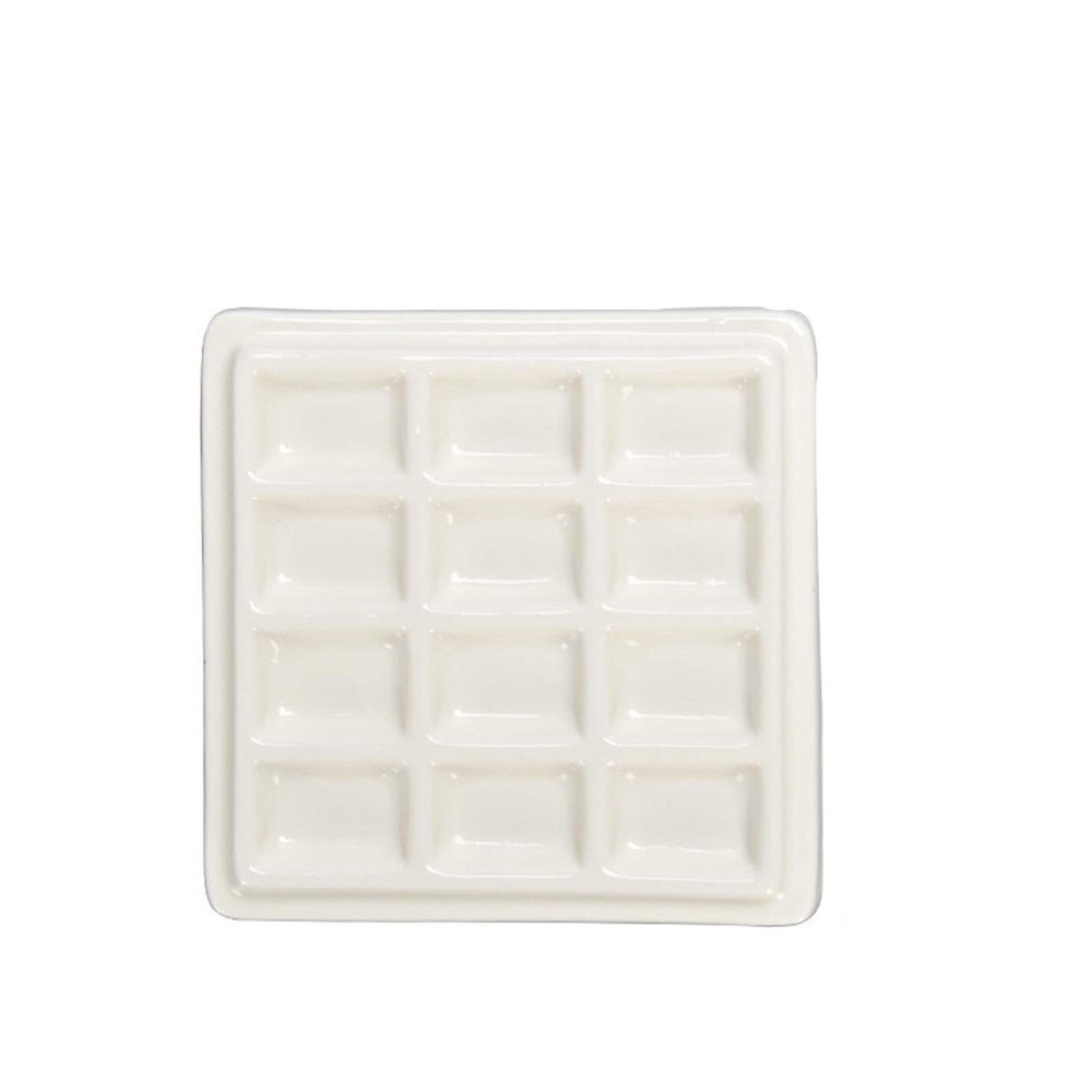 EactEl Ceramic Watercolor Palette, Rectangular Multi-Grade White Porcelain Palette, Art Supplies Painting Palette with Cover (Size : 12 grids with lid)