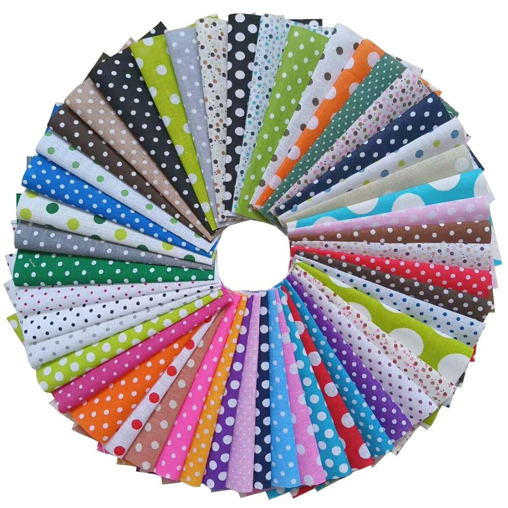 50PCS 4 X4 Inches Different Patterns Dot Cotton Craft Printed Fabric DIY Handmade Material Set Bundle Patchwork Squares for Home Crafts Sewing Scrapbooking Quilting