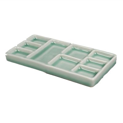 EactEl Ceramic Multi-Grid Palette Watercolor Gouache Pigment Palette Porcelain PlateCheckered Palette (Color : Green)