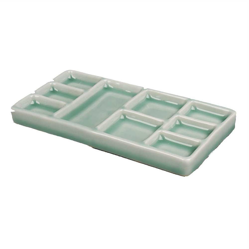 EactEl Ceramic Multi-Grid Palette Watercolor Gouache Pigment Palette Porcelain PlateCheckered Palette (Color : Green)