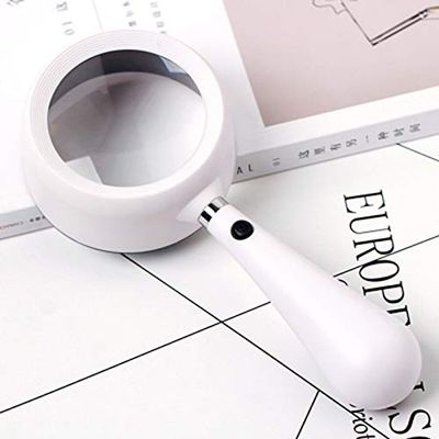 FairUo Magnifyings,Educational Hobby Magnifiers,2* Led Light Handheld Magnifier Reading Magnifying Glass 20X77Mm Distortion-Free Lens for Seniors, Low Vision, Books, Pages, Magazines, Maps/White