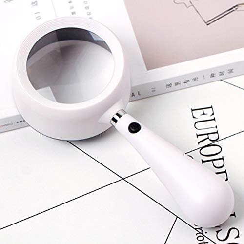 FairUo Magnifyings,Educational Hobby Magnifiers,2* Led Light Handheld Magnifier Reading Magnifying Glass 20X77Mm Distortion-Free Lens for Seniors, Low Vision, Books, Pages, Magazines, Maps/White