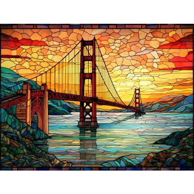 Golden Gate Bridge Diamond Painting DIY 5D,Numbering Kit, San Francisco at Sunset Crystal Rhinestone Diamond Painting Landmark Pictures USA Landscape Artwork Home Decor Adults Gift(12''Wx 16''H)