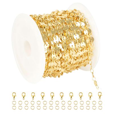 YOUBEIYEE 16.4 Feet Light Gold Sequin Chain for Jewelry Making Solid Brass 16K Gold Plated Chains Bulk Bracelet Necklace DIY Jewelry Supplies Findings