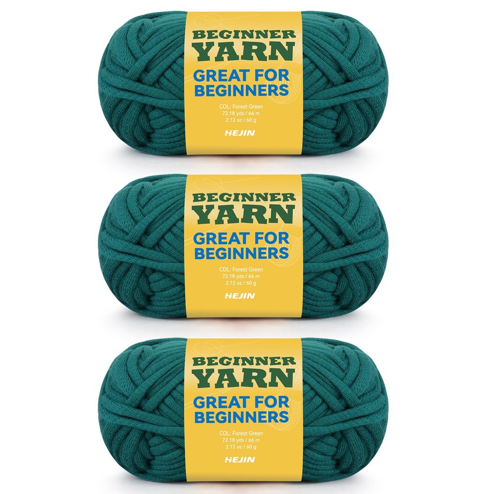 3x60g Forest Green Yarn for Crocheting and Knitting;3x66m (72yds) Cotton Yarn for Beginners with Easy-to-See Stitches;Worsted-Weight Medium #4;Cotton-Nylon Blend Yarn for Beginners Crochet Kit Making