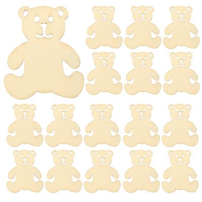 24pcs Bear Shape Unfinished Wood Cutouts for Crafts for Home Decoration Boys and Girls Art Projects Creative Activities Lightweight Easy to Paint