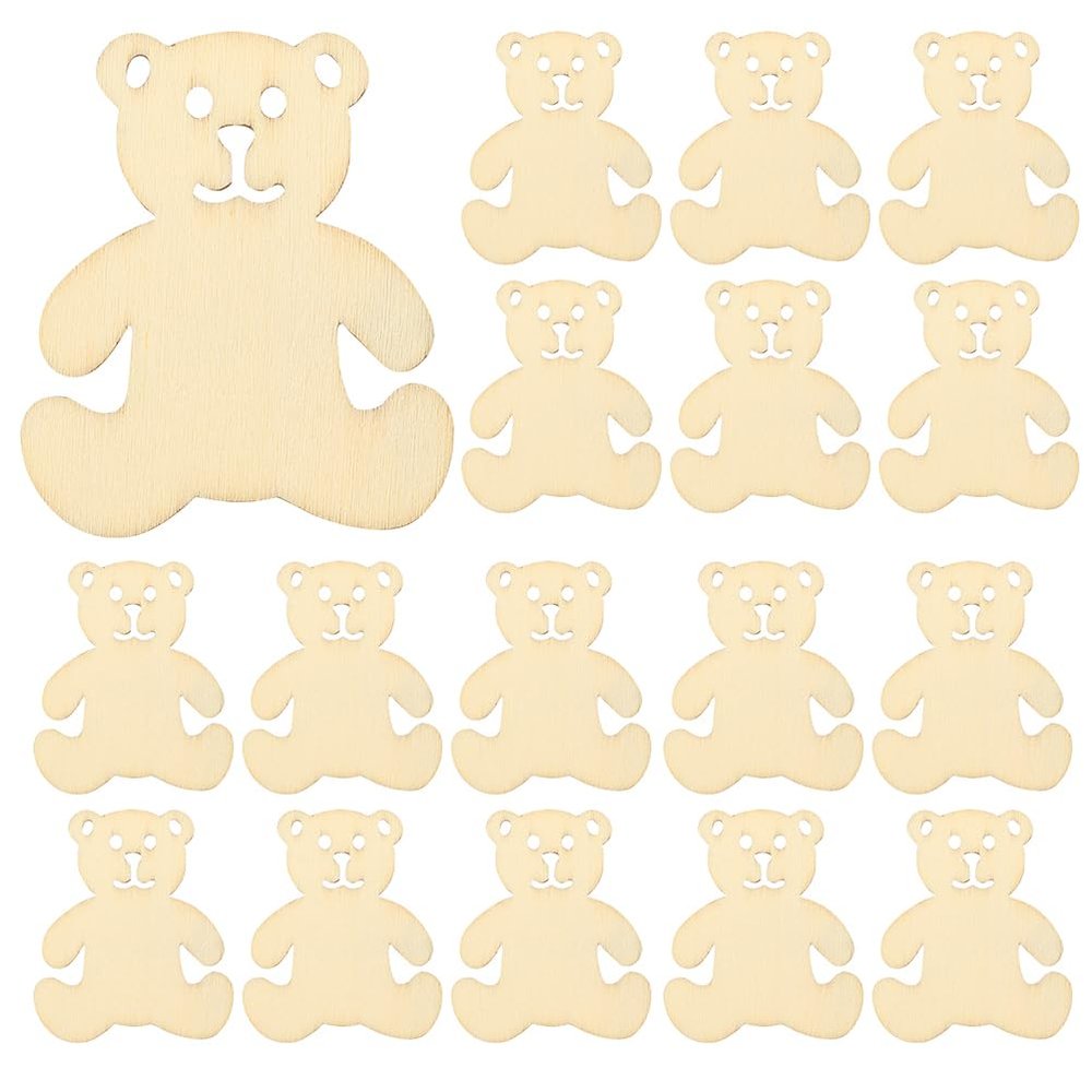 24pcs Bear Shape Unfinished Wood Cutouts for Crafts for Home Decoration Boys and Girls Art Projects Creative Activities Lightweight Easy to Paint