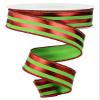 Metallic Vertical Stripes Wired Edge Ribbon, 1.5" x 10 Yards (Lime Green, Red) view 1