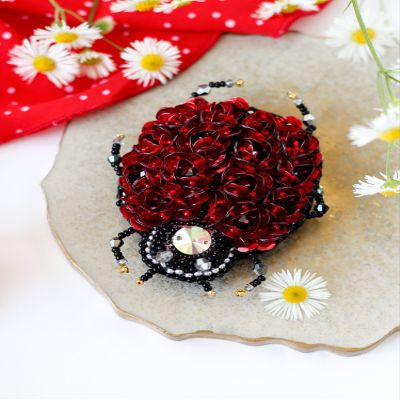 Wizardi Bead Embroidery Decoration - Ladybug. Colorful Beads, Beading Needles. DIY Kit. Embroidery for Beginners. Home Decor. AD-083 Abris Art