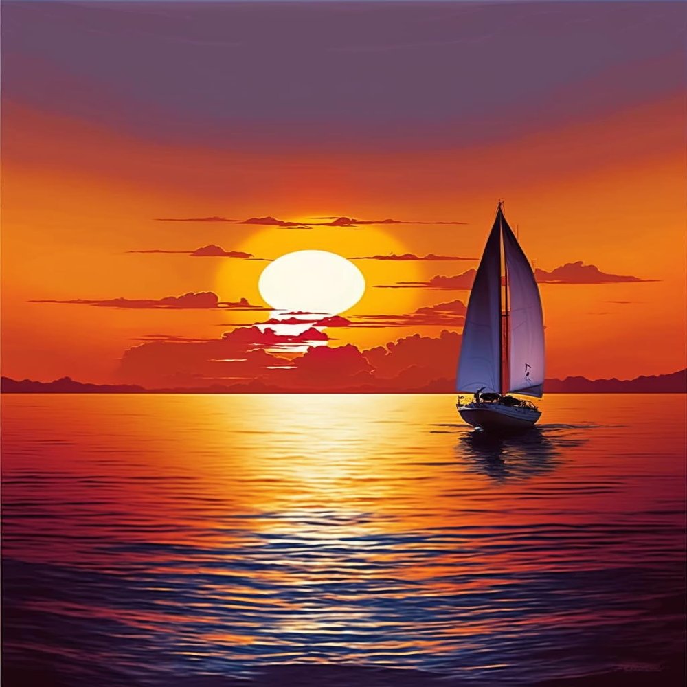 RMSGOZO Oil Painting Sailboat Diamond Painting Kits - Orange Sea Full Circle Gemstone Crystal Cross Stitch Kit for Adults, Great Gifts for Home Decor & Living Room Decor (16 X 20 Inch)