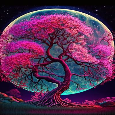 RMSGOZO Moon Tree Diamond Painting Kits - Full Circle Gemstone Crystal Cross Stitch Kit for Beginners, Great Gifts for Home Decor & Kitchen Decor Pink Color Scheme(16 X 24 Inch)