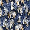 Spoonflower Fabric - Maximalist Tiger Animalier Bold Graphic Blue White Gold Large Scale Printed on Denim Fabric by The Yard - Bottomweight Apparel Home Decor Upholstery view 1