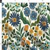 Spoonflower Fabric - Wildflower Graceful Flowers Blossoms Petals Blue Green Orange Marigold Printed on Denim Fabric Fat Quarter - Bottomweight Apparel Home Decor Upholstery view 4