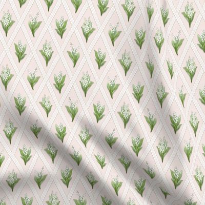 Spoonflower Fabric - Blush Floral Botanical Lily of The Valley Lattice Garden Party Printed on Minky Fabric Fat Quarter - Sewing Baby Blankets Quilt Backing Plush