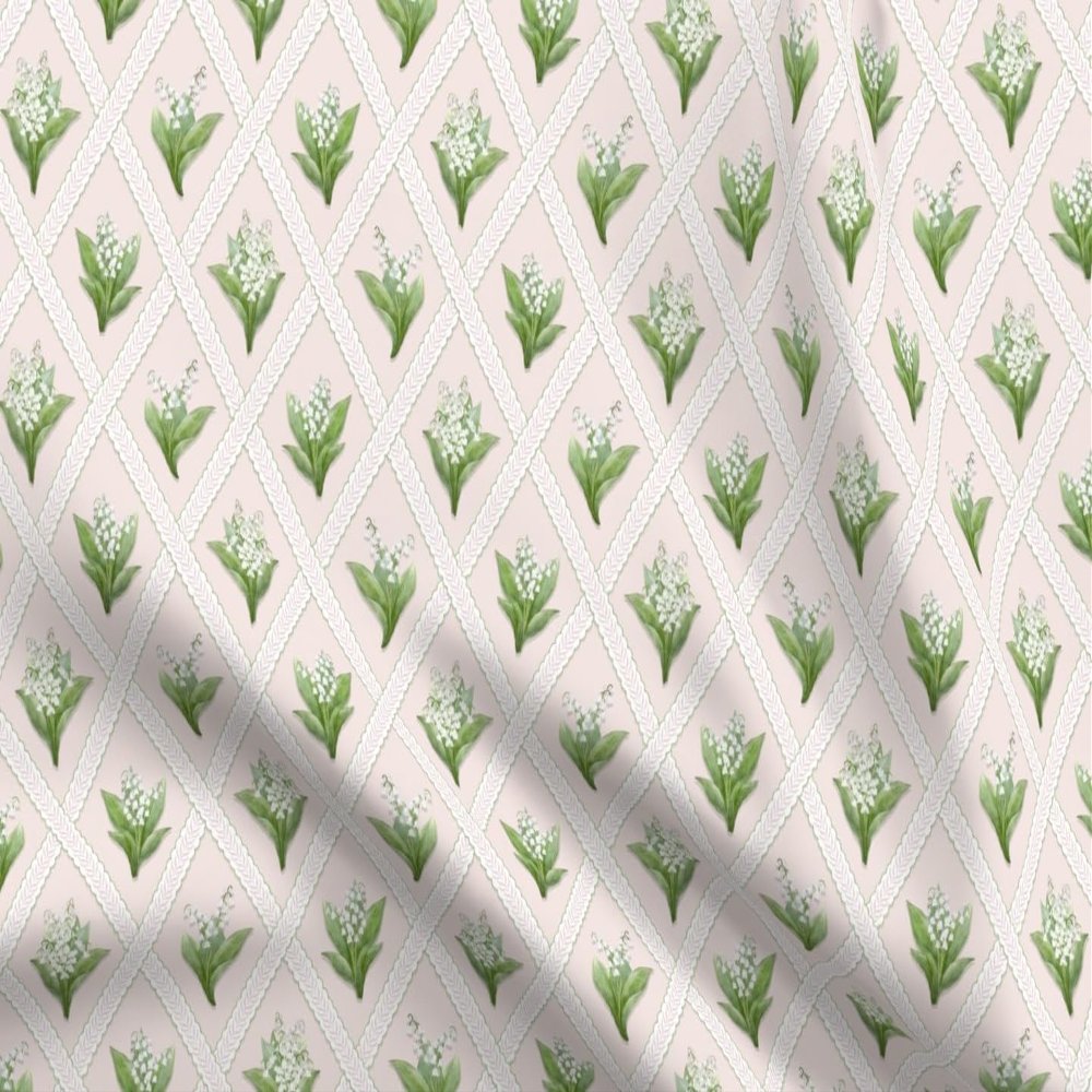 Spoonflower Fabric - Blush Floral Botanical Lily of The Valley Lattice Garden Party Printed on Minky Fabric Fat Quarter - Sewing Baby Blankets Quilt Backing Plush