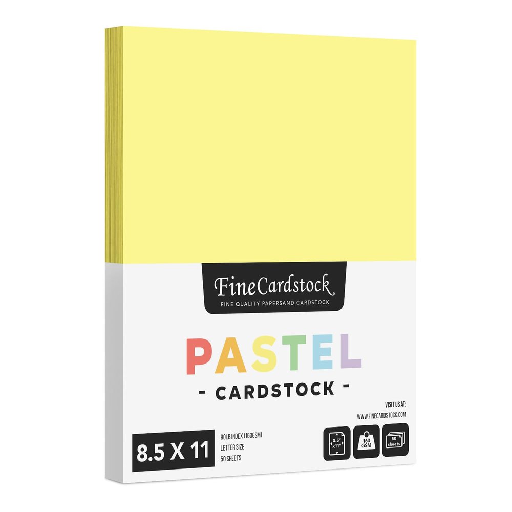 8.5 x 11" Canary Pastel Color Cardstock Paper - Great for Arts and Crafts, Wedding Invitations, Cards and Stationery Printing | Medium to Heavy Card Stock 90lb Index (163gsm) | 50 Sheets per Pack