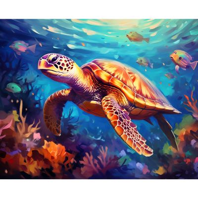 Tucocoo Sea Turtle Paint by Number for Adults Beginner, DIY Digital Oil Painting Kits on Canvas with Brushes and Acrylic Pigment, Underwater World Hand-Painted for Home Decor 16x20 inch (Frameless)