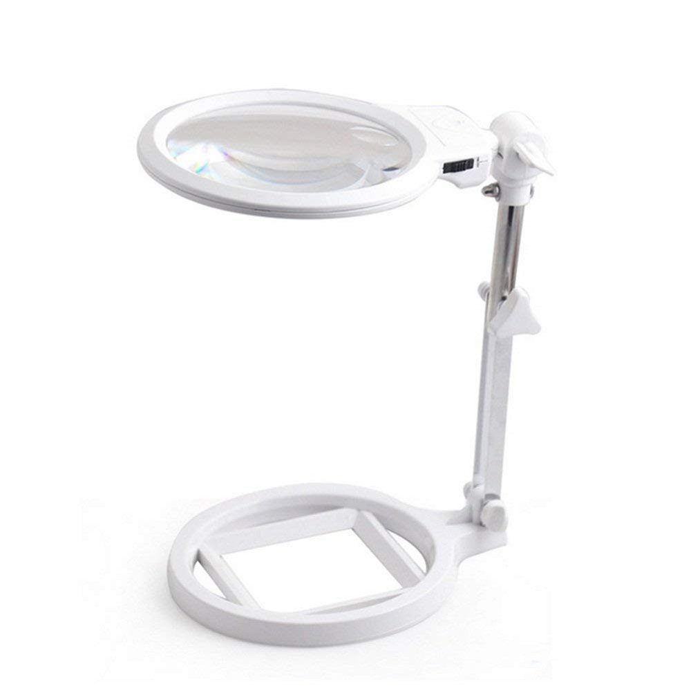 FairUo Magnifying Glasses,Desktop Magnifying Glass with Led Lamp Hands Free Folding Magnifier 2X 5X Hd Lens Old Man Reading Table Lamp, for Identification Watches DIY Crafts Carving Repair