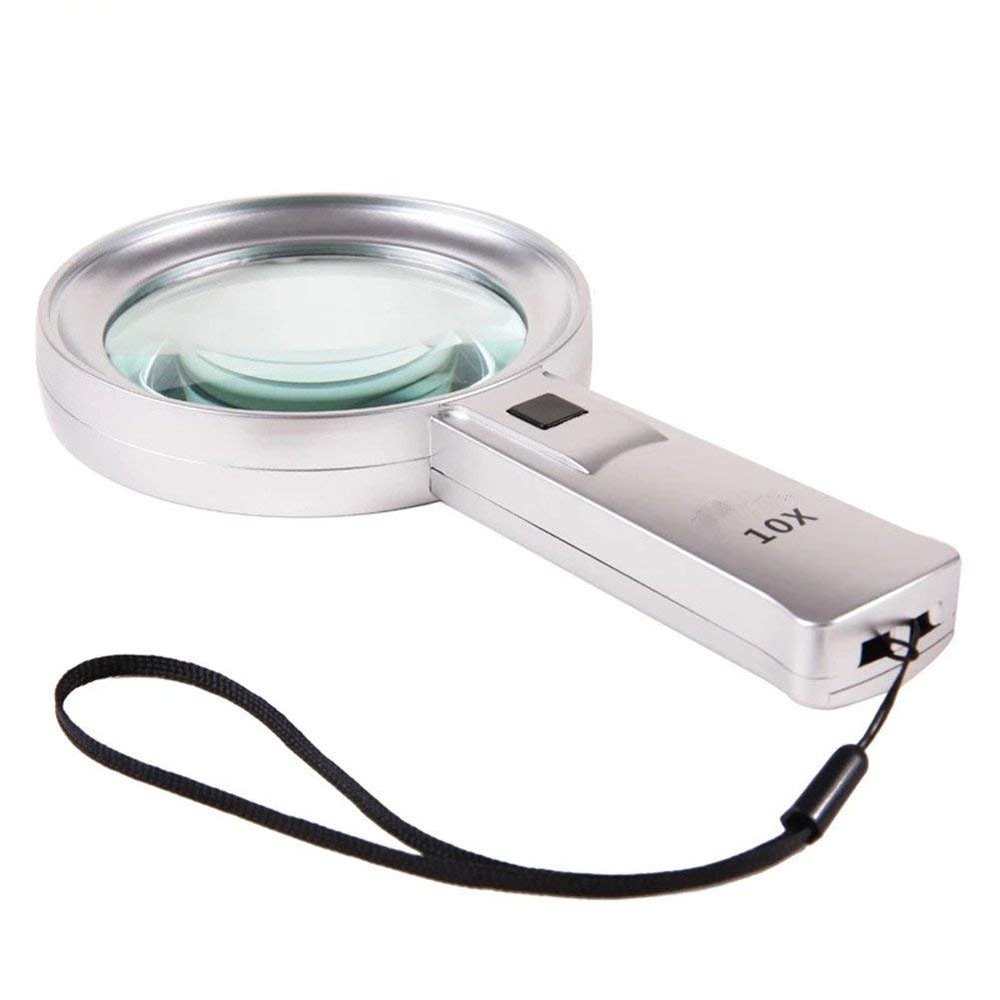 FairUo Magnifying Glasses,10X Magnifying Glass Hd Lens Old Man Reading Handheld Hanging Lightweight Magnifier with Led Light, for Identification Wenwan Coins
