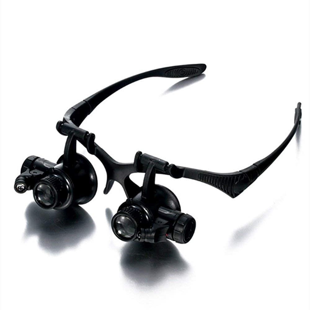 FairUo Magnifying Glasses,Led Magnifying Glass Hands Free Head Magnifier Visor with 4 Detachable Lenses 10X 15X 20X 25X Zoom, Head Mounted Lighted Loupe for Professional Mobile