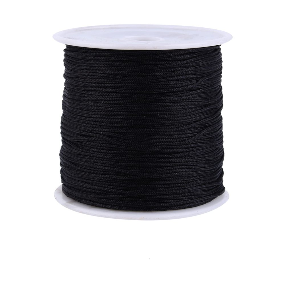 TITA-DONG 100M x 0.8mm Nylon Beading String Cord, Nylon Chinese Knot Cord Rattail Macrame Thread String Cord for Necklace Bracelet Beading Chinese Knot, Black