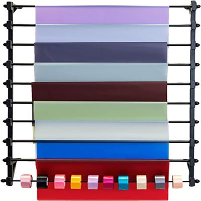 Craft Room Ribbon Holder Organizer Rack Ribbon Holder for Wall, Vinyl Rolls Organizer Metal Scarf Rack with Removable Bar, Large 10 Tier Display Stand Black, Craft Room Shop Sewing Room Storage (Size