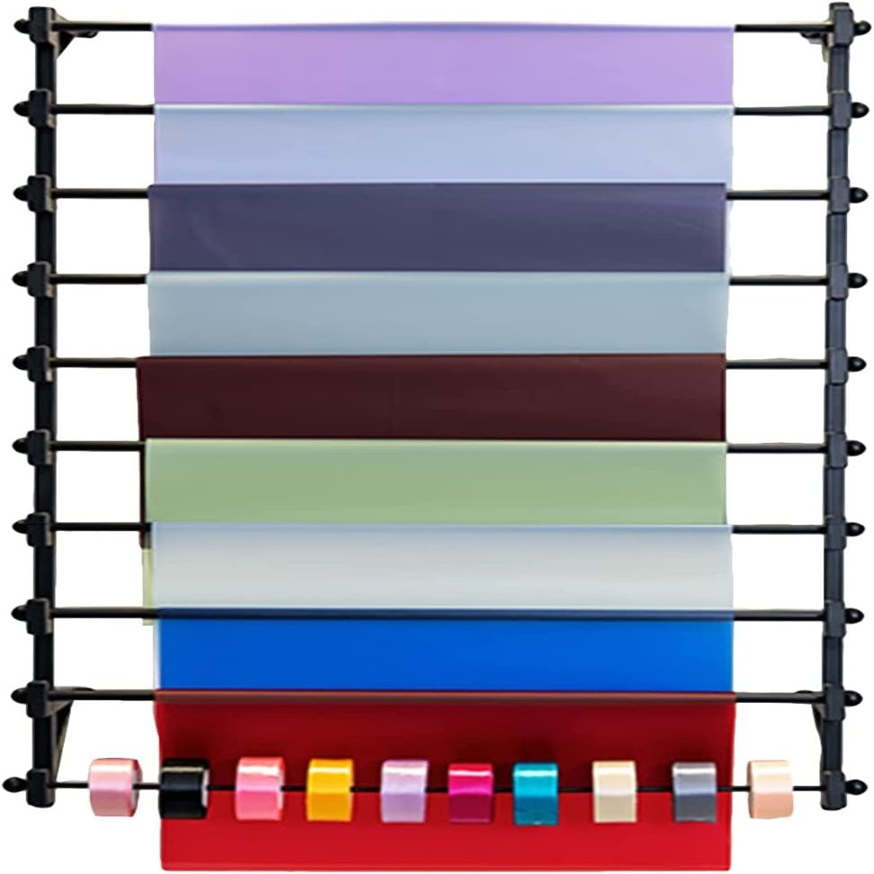 Craft Room Ribbon Holder Organizer Rack Ribbon Holder for Wall, Vinyl Rolls Organizer Metal Scarf Rack with Removable Bar, Large 10 Tier Display Stand Black, Craft Room Shop Sewing Room Storage (Size