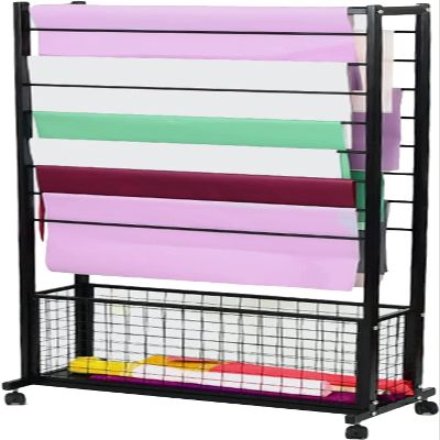 Craft Room Ribbon Holder Organizer Rack Ribbon Storage Rack, Large Metal Wrapping Paper Organizer Cart/Double Sided Vinyl Rolls Wire Spool Dispenser with Wheels, Craft Room Floor Stand (Color : No to