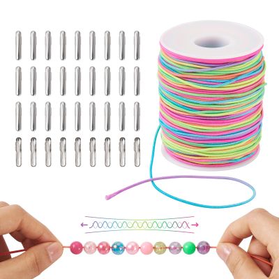 Craftdady 76.55 Yard Polyester Elastic Cord with Barbed Crimp Ends 1.5mm Colorful Stretch Round String Elastic Loop with Metal Barbs Barbed Fastener for Crafting Book Binding