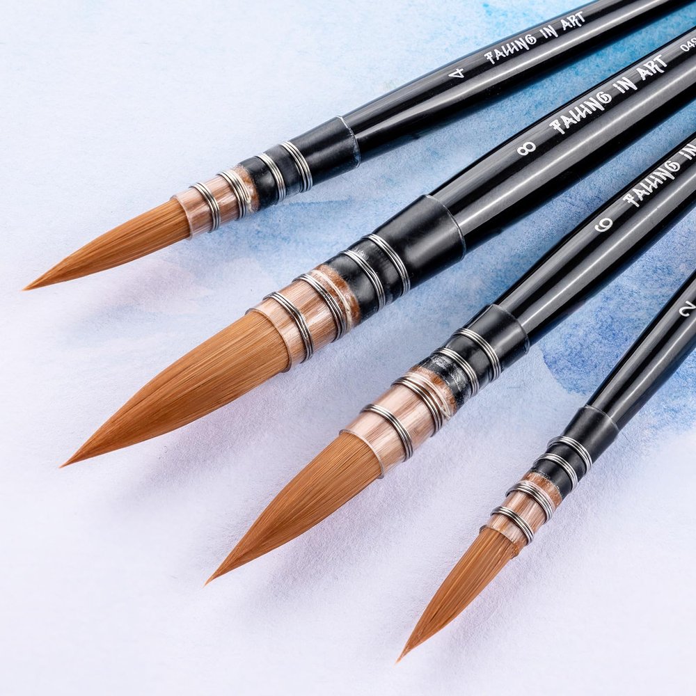 Falling in Art Professional Paint Brush Set, 4Pcs Round Pointed Paintbrush Set, Wooden Handle Nylon Hair Artist Brushes for Watercolor Painting and Fine Art(#2#4#6#8)