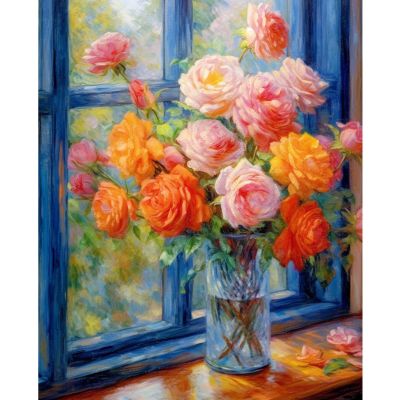 Tucocoo Rose Flower Paint by Number for Adults, DIY Digital Oil Painting Kits on Canvas with Brushes and Acrylic Pigment, Window Beautiful Blooming Floral Artwork for Home Decor 16x20inch (Frameless)