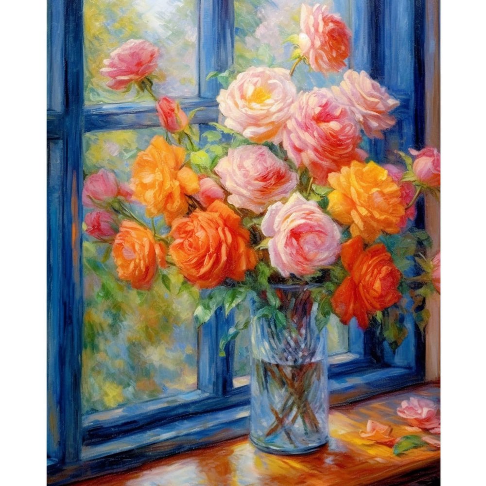 Tucocoo Rose Flower Paint by Number for Adults, DIY Digital Oil Painting Kits on Canvas with Brushes and Acrylic Pigment, Window Beautiful Blooming Floral Artwork for Home Decor 16x20inch (Frameless)