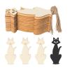 Unfinished Halloween Cat Wood Cat Shaped DIY Wood Halloween Blank Wood with Twines Art Unfinished Ornaments for Halloween Christmas Wedding Birthday Party Thanksgiving Day Decoration 20Pcs view 1