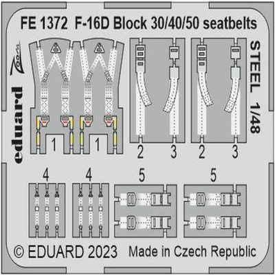 Eduard Sprue Brothers 1:48 Color Zoom PE - F-16D Block 30/40/50 Falcon Seatbelts [Steel] (KIN kit), EDUFE1372