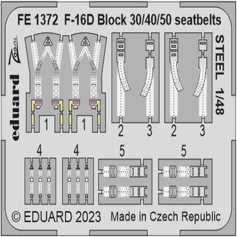 Eduard Sprue Brothers 1:48 Color Zoom PE - F-16D Block 30/40/50 Falcon Seatbelts [Steel] (KIN kit), EDUFE1372