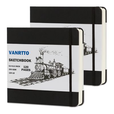 Vanrtto Hardcover Sketch Book, Square Mixed Media Sketchbook 8x8 in 2 Pack